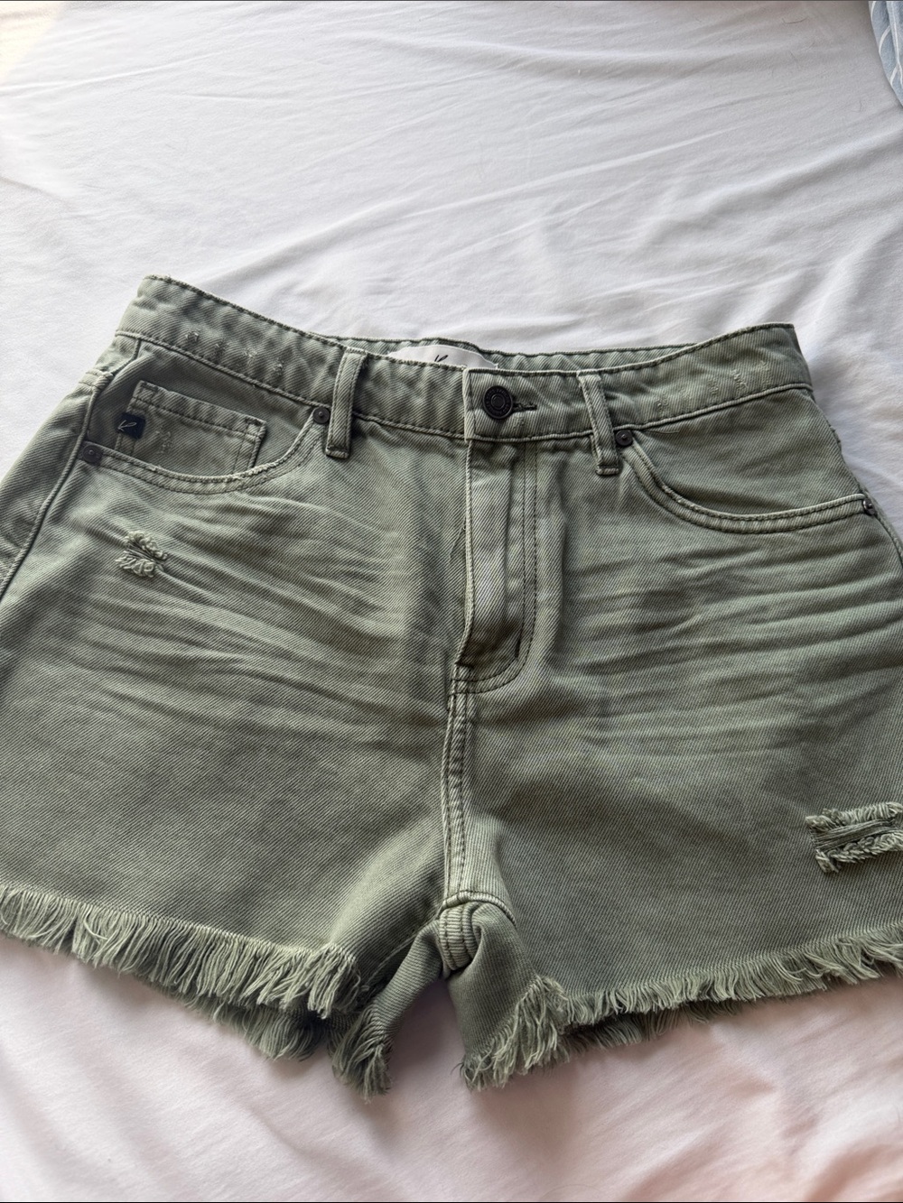 Size 26 Olive Green Denim Shorts